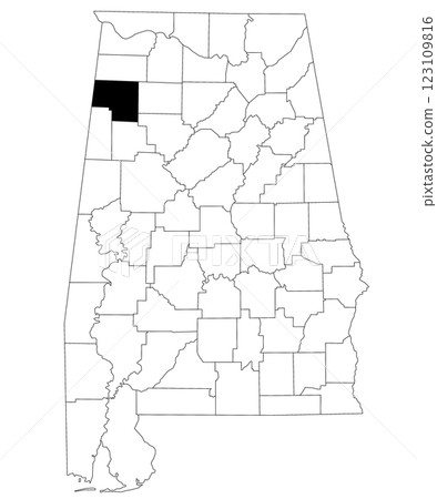 Map of Marion County in Alabama state on white backround. single County map highlighted by black color on Alabama map. UNITED STATES, US 123109816