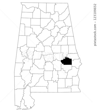 Map of Macon County in Alabama state on white backround. single County map highlighted by black color on Alabama map. UNITED STATES, US 123109832