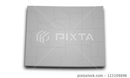 3d Wyoming map with counties and color. United State of America, US, United State 123109896