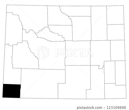 Map of uinta County in Wyoming state on white background. single County map highlighted by black colour on Wyoming map. UNITED STATES, US Map of uinta County in Wyoming state on white background. single County map highlighted by black colour on Wyoming map. UNITED STATES, US 123109898