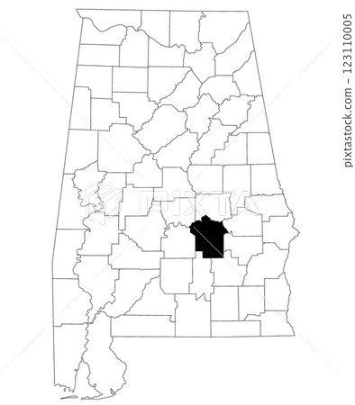 Map of Montgomery County in Alabama state on white backround. single County map highlighted by black color on Alabama map. UNITED STATES, US 123110005