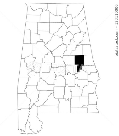Map of tallapoosa County in Alabama state on white backround. single County map highlighted by black color on Alabama map. UNITED STATES, US 123110006