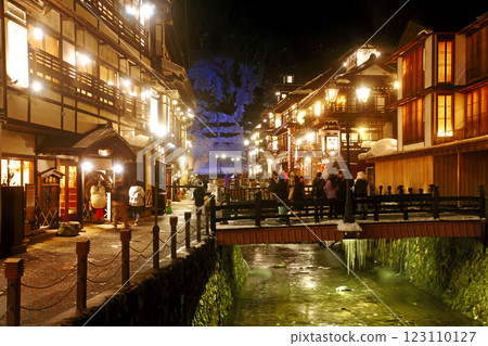 Winter night view of Ginzan Onsen (Obanazawa City, Yamagata Prefecture) Winter night view of Ginzan Onsen (Obanazawa City, Yamagata Prefecture) 123110127