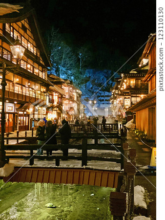 Winter night view of Ginzan Onsen (Obanazawa City, Yamagata Prefecture) 123110130