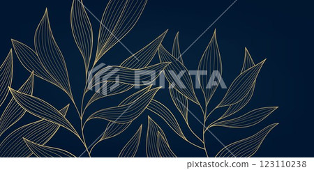 Vector art deco leaves pattern, line floral luxury background. Vintage wave plant modern ornament, graphic jungle fancy illustration. 123110238