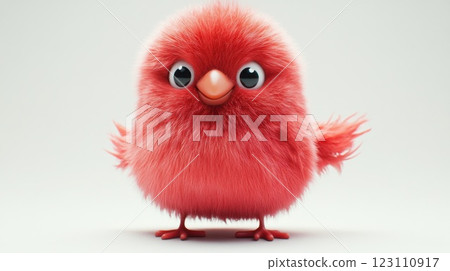 Fluffy red bird with big eyes standing on a plain background, showcasing its vibrant plumage and cheerful expression in a lively animated style Fluffy red bird with big eyes standing on a plain background, showcasing its vibrant plumage and cheerful expression in a lively animated style 123110917