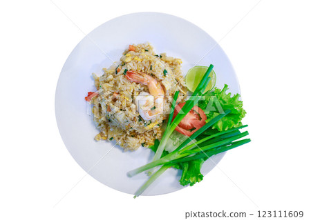 Top view of Thai Shrimp Fried Rice, focus selective Top view of Thai Shrimp Fried Rice, focus selective 123111609