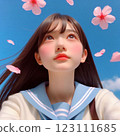 櫻花飄舞和穿制服的女學生 123111685