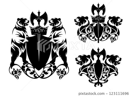 guardian bears heraldry shield with axe and royal crown vector design set 123111696