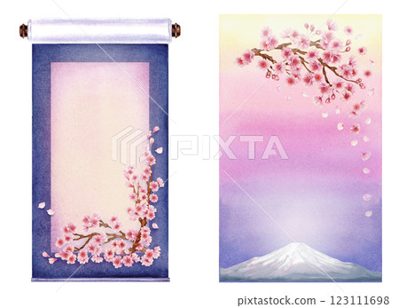 Vertical frames with blooming sakura flowers with gradient background in pastel pink, lilac, purple colors for Hanami festival Two spring watercolor templates for postcard, poster, postcard, wedding Vertical frames with blooming sakura flowers with gradient background in pastel pink, lilac, purple colors for Hanami festival Two spring watercolor templates for postcard, poster, postcard, wedding 123111698