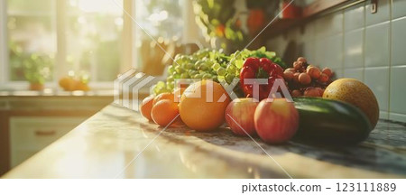 時尚廚房裡的蔬菜和水果 123111889