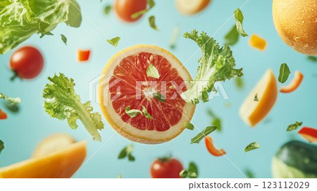 掉落的新鮮蔬菜和水果 123112029