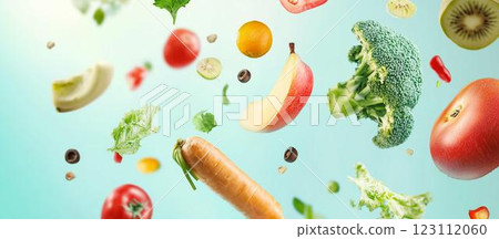 掉落的新鮮蔬菜和水果 123112060