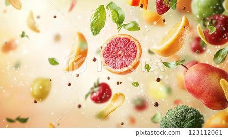 掉落的新鮮蔬菜和水果 掉落的新鮮蔬菜和水果 123112061