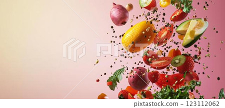 掉落的新鮮蔬菜和水果 123112062