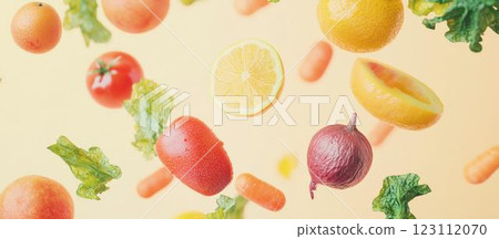 Falling fresh vegetables and fruits 123112070