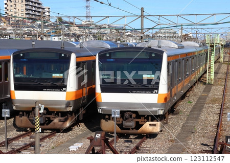 E233 series trains for the Ome and Itsukaichi lines parked at the Toyota Rolling Stock Center (Hino City, Tokyo) E233 series trains for the Ome and Itsukaichi lines parked at the Toyota Rolling Stock Center (Hino City, Tokyo) 123112547