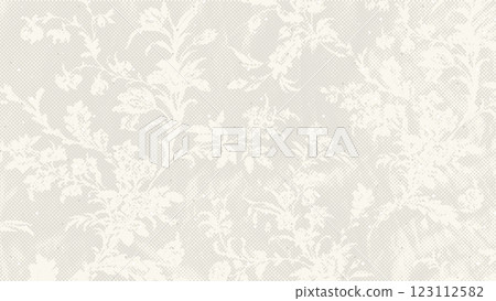 Organic fleck eggshell texture with floral imprint. Minimalistic background with egg shell ornament. Vintage ecru backdrop with dots, speckles, flecks or particles. Natural grunge surface,grain paper 123112582