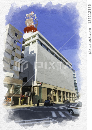 水彩風格：靜岡縣靜岡市靜岡市中心、美雪街、美雪町交叉口、靜岡電電大廈 123112586