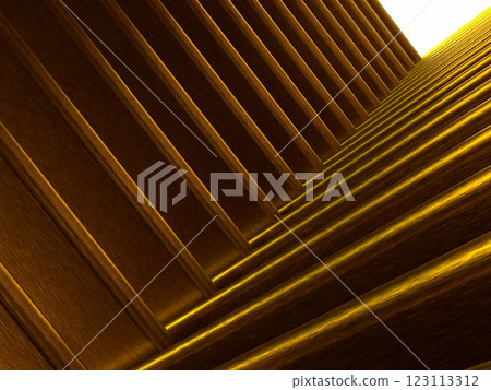 3D illustration of a tunnel made up of countless golden plates 3D illustration of a tunnel made up of countless golden plates 123113312