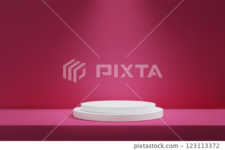 3D Minimalistic pink background with a podium Studio scene with platform for product presentation 3D Minimalistic pink background with a podium Studio scene with platform for product presentation 123113372
