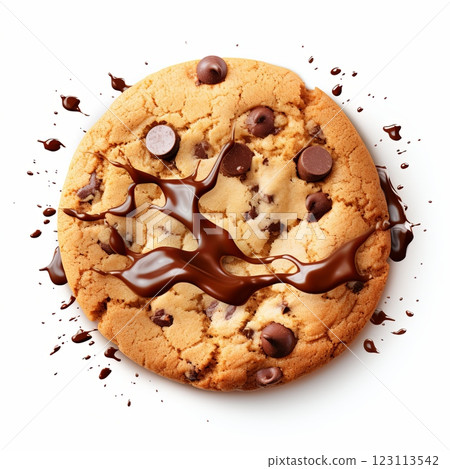 Single scrumptious chocolate chip cookie isolated on white background 123113542