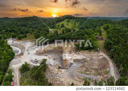 Limestone quarry at industrial open-pit mining site In North Carolina Appalachians, USA Limestone quarry at industrial open-pit mining site In North Carolina Appalachians, USA 123114082