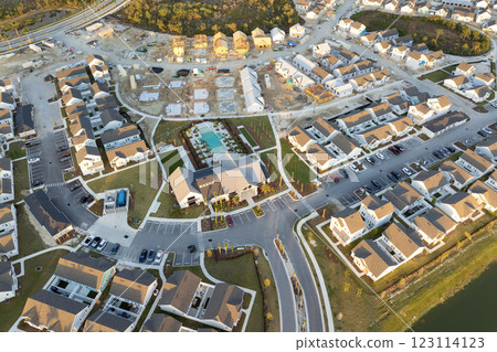 Houses under construction in American suburbs. Development of residential housing. Real estate market in the USA 123114123