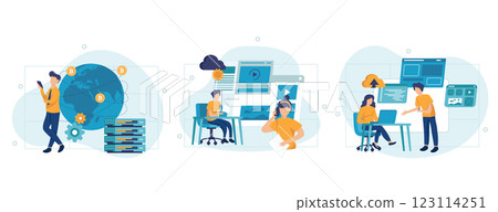 Business applications abstract concept vector illustration set. Packaged software, FinTech technology, system software development, payment processing, database system integration abstract metaphor. Business applications abstract concept vector illustration set. Packaged software, FinTech technology, system software development, payment processing, database system integration abstract metaphor. 123114251