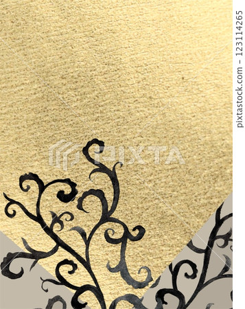 Ink art on textured gold background, abstract illustration drawn with brush, ink artistic background 123114265