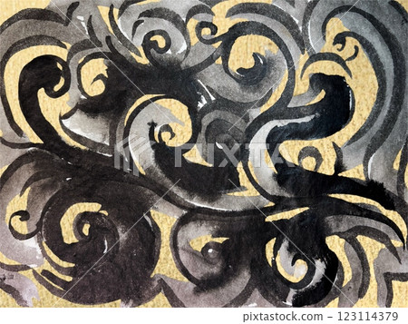 Ink art on textured gold background, abstract illustration drawn with brush, ink artistic background Ink art on textured gold background, abstract illustration drawn with brush, ink artistic background 123114379