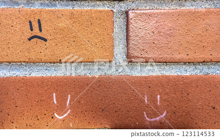 one-faced emoticon drawing on brick 123114533