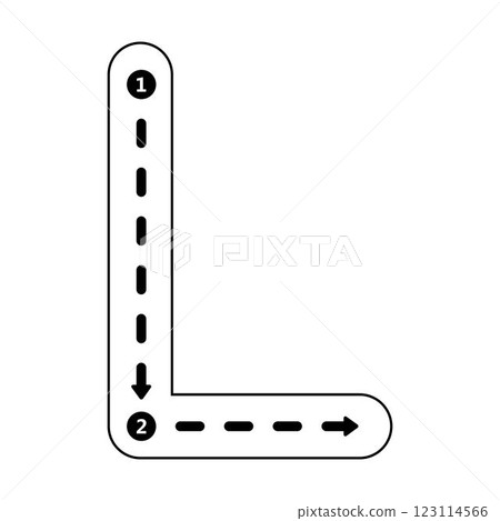 Tracing Alphabet letter L, Uppercase prewriting dotted line element for kindergarten, preschool kids worksheet for handwriting practice activity. 123114566