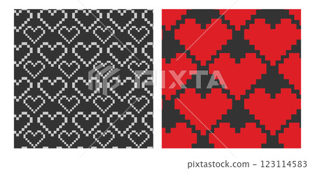 Pixel Art Light and Red hearts Seamless Patterns on dark Background White or Valentine Day wallpaper 123114583