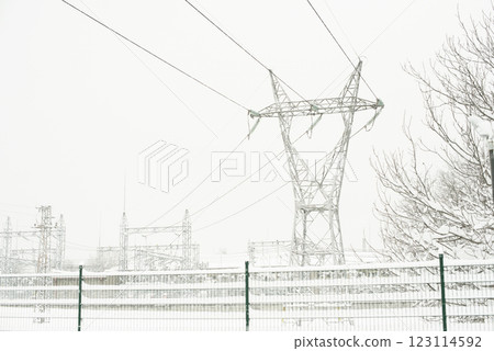 High-Voltage Power Lines and Substation in Winter Conditions 123114592
