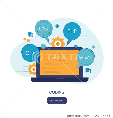 Programming and coding concept. Application development icon for websites. Software and program code concept. Flat vector illustration Programming and coding concept. Application development icon for websites. Software and program code concept. Flat vector illustration 123114631