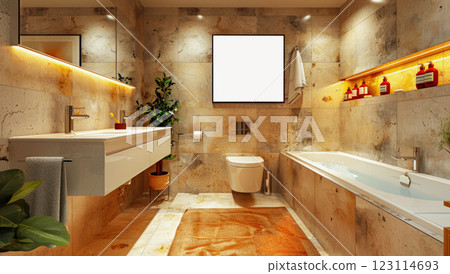 Bathroom in apartment, neutral tones, modern style 123114693