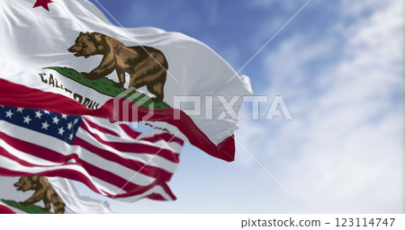 California state flags and the American flag waving in the wind California state flags and the American flag waving in the wind 123114747