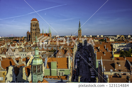Aerial view of Gdansk at sunset, showcasing the downtown area and St. Mary's Basilica. The historical old city of Gdansk Poland. Aerial view of Gdansk at sunset, showcasing the downtown area and St. Mary's Basilica. The historical old city of Gdansk Poland. 123114884