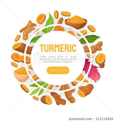 Turmeric Root Nature Spice and Plant Banner Design Vector Template 123114889
