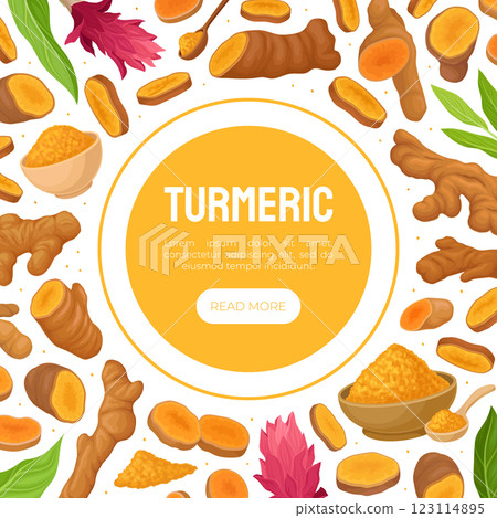 Turmeric Root Nature Spice and Plant Banner Design Vector Template 123114895