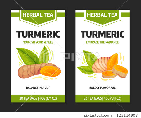 Turmeric Root Nature Herbal Tea Label Design Vector Template 123114908