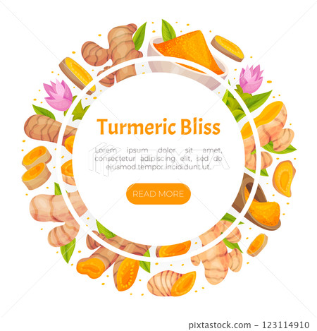 Turmeric Root Nature Spice and Plant Banner Design Vector Template Turmeric Root Nature Spice and Plant Banner Design Vector Template 123114910