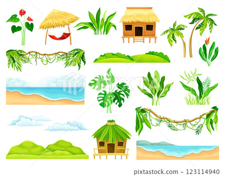 Tropical Landscape Nature Outdoor Element Vector Set 123114940