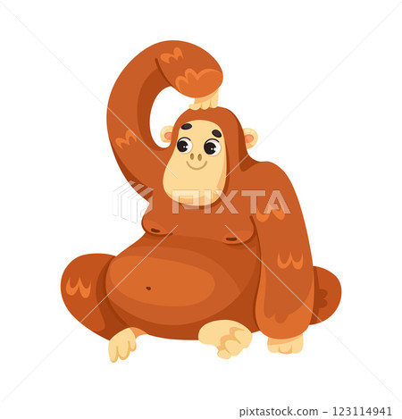 Gorilla Monkey Sit and Scratch Head as Tropical Animal and Wild African Fauna Vector Illustration Gorilla Monkey Sit and Scratch Head as Tropical Animal and Wild African Fauna Vector Illustration 123114941