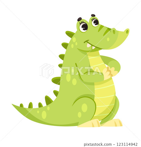 Green Toothy Crocodile as Tropical Animal and Wild African Fauna Vector Illustration 123114942