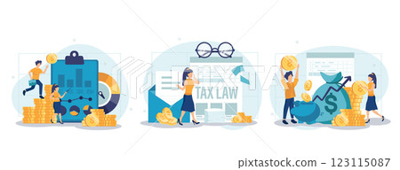 Financial or business profession set. Business character making financial operation. Economist, financier, broker, accountant, trader, tax inspector, commercial director. Vector illustration Financial or business profession set. Business character making financial operation. Economist, financier, broker, accountant, trader, tax inspector, commercial director. Vector illustration 123115087