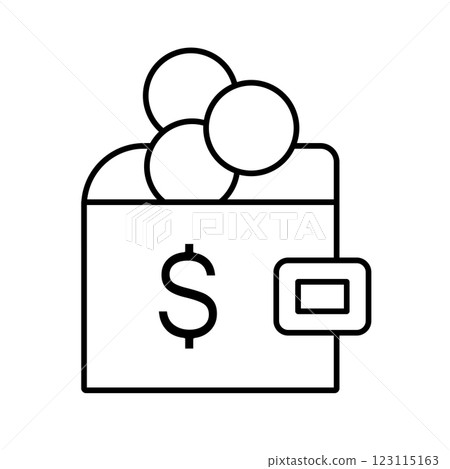 Finance outline icon. Wallet with coins icon. Savings concept icon in flat outline design. 123115163