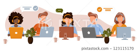 Live support concept. Business customer care service concept. Icon for contact us, support, help, phone call and website click. Flat vector illustration. 123115170