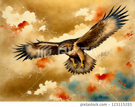 Japanese style watercolor painting gold ground hawk Japanese style watercolor painting gold ground hawk 123115283